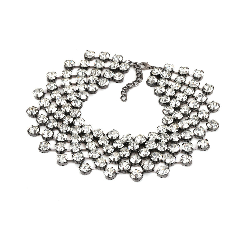 Punk style glass rhinestone necklace