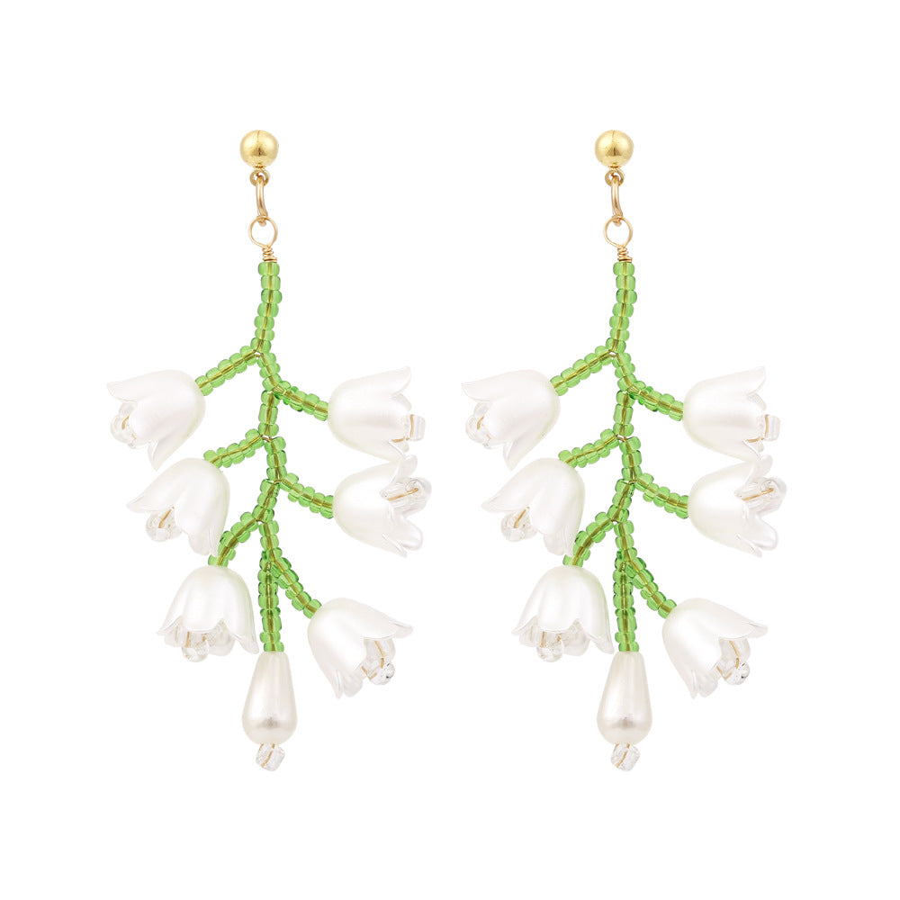 Handwoven lily of the valley flower earrings