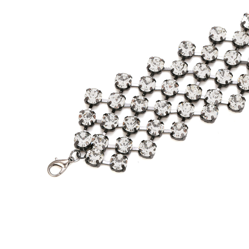Punk style glass rhinestone necklace
