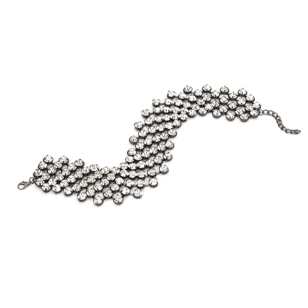 Punk style glass rhinestone necklace