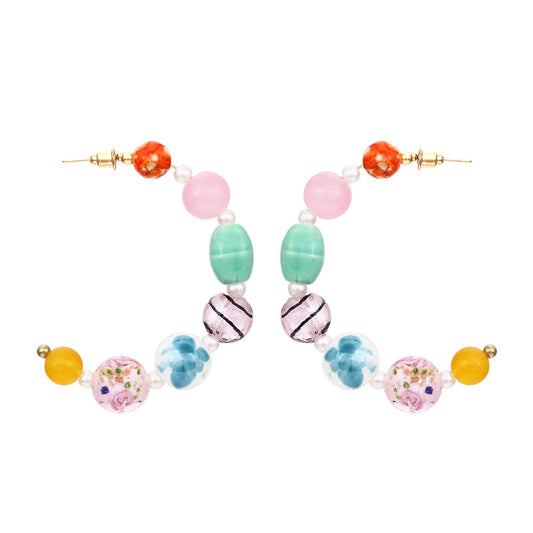 Bohemian beaded C-shaped earrings